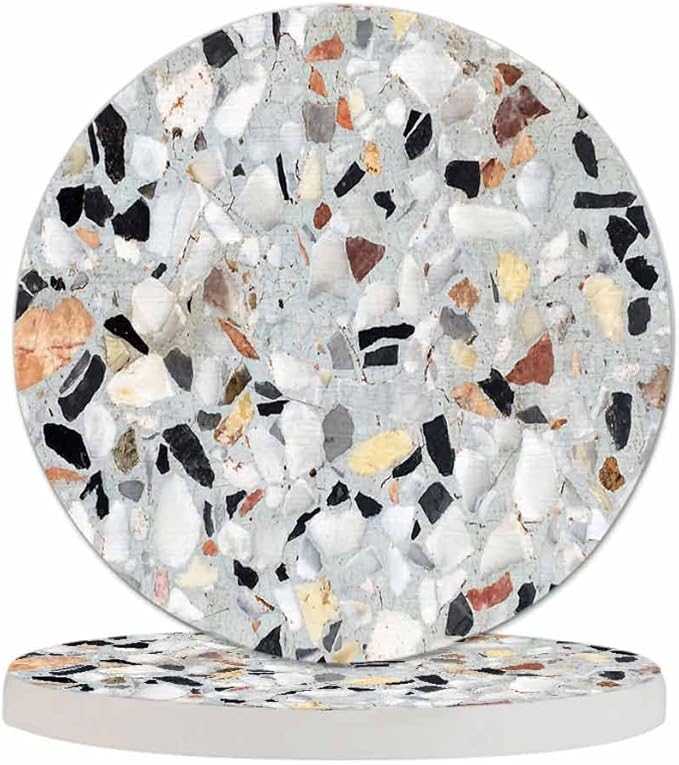 Surface of Terrazzo Floor Texture Coasters for Drinks 2 Pack Antique Beautiful Stone Design Tabletop Protection Kitchen and Coffee Table Décor & Accessories,Set of 2