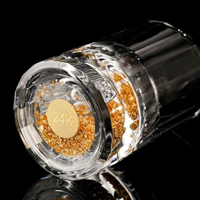 SIYOUKI Crystal Shot Glasses 1.7oz Set,Decorated With 24K Gold Leaf Flakes,Lead-Free,Handmade Set Suitable For MaoTai,Spirits,Drinks Tastin,Gift-Box Packaging (6pcs)