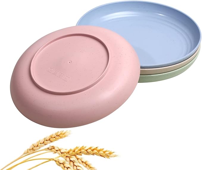 Wheat Straw Plates Lightweight Unbreakable Dinner Dishes Plates Set Dishwasher & Microwave Safe (Extra Large 4 Pack 10')
