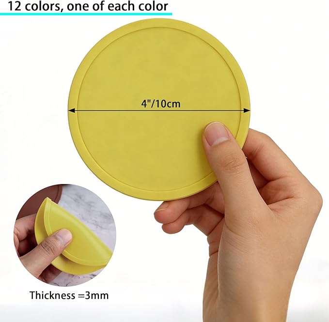 12PCS Silicone Coasters Sets, 4 Inch Drink Coasters for Hot Drinks, Coffee Table, Office Desk