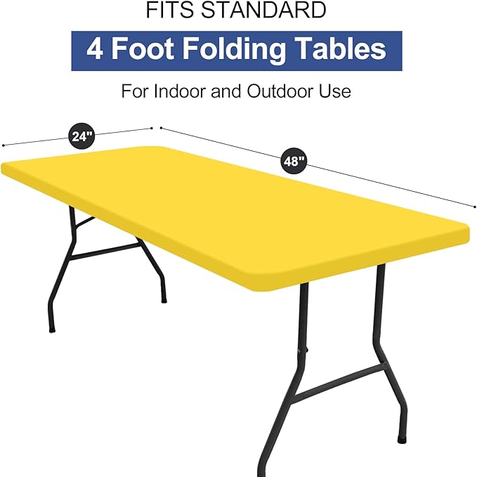 homing 2 Pack Rectangle Table Cloth, Elastic Fitted Fabric Tablecloth Fits for 4 Foot Folding Tables, Washable Table Cover for Picnic, Camping, Indoor & Outdoor (Yellow, 24" x 48")