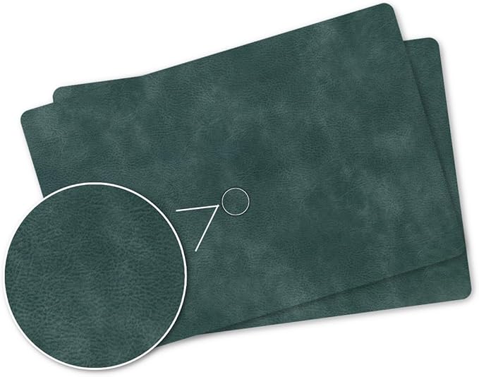 Faux Leather Eco-Friendly Table mats with Rounded Corners for Kitchen Set of 4,Oilproof&Stain Resistant Table Mats,Washable,Heat-Resistant,Non-Slip Wipeable for Dining Table Decor (Light-Navy)