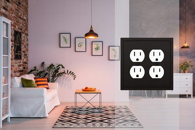 Henne Bery Modern Edge Decorative Wall Plate Switch Plate Outlet Cover, Durable Solid Zinc Alloy (Double Duplex, Matte Black)