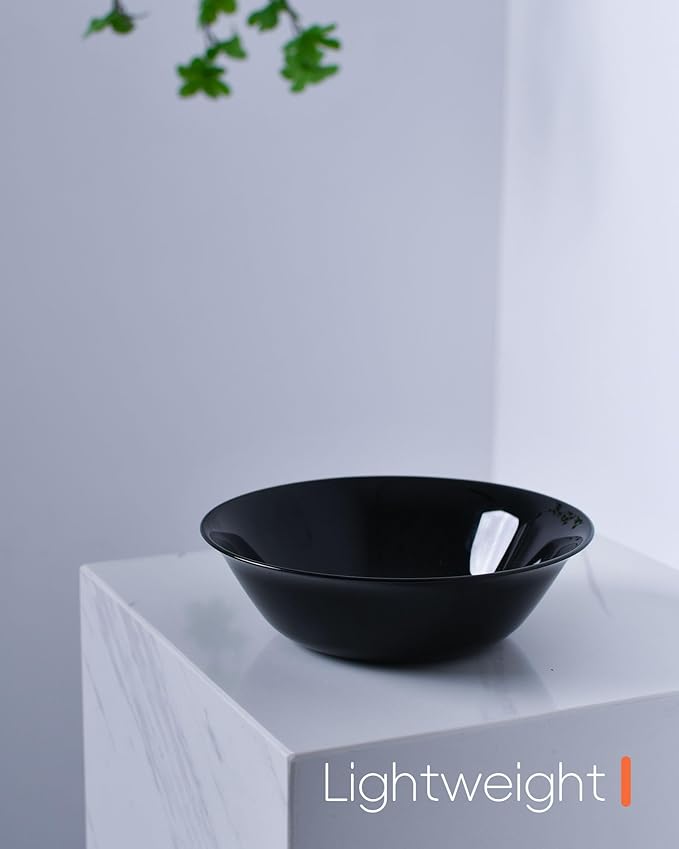 14 OZ (16 OZ MAX) Black Opal Glass Cereal Bowl Set of 6, 6.5 inch Dishwasher & Microwave Safe Round Bowls for Soup, Salad and Rice