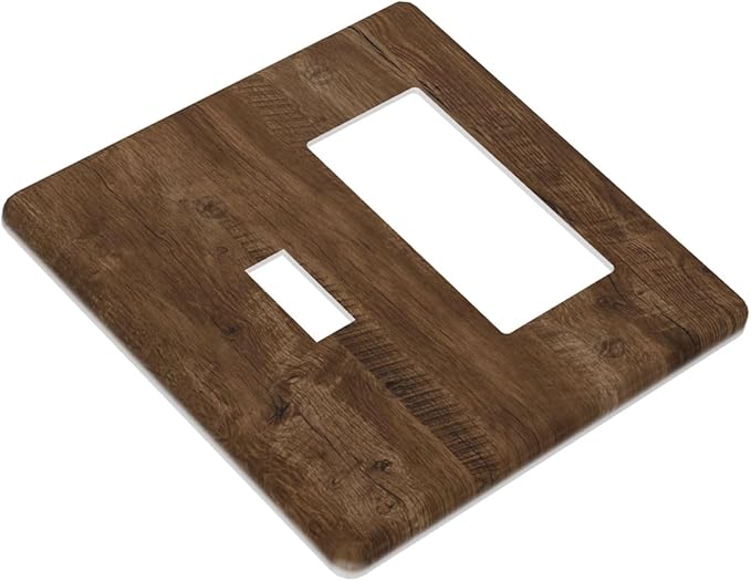 Light Switch Cover Brown Rustic Wood Grain Farmhouse 2 Gang Toggle Rocker Combo Socket Cover Wall Plates Decorative Switch Plates and Outlet Covers for Cabin Bedroom Decor