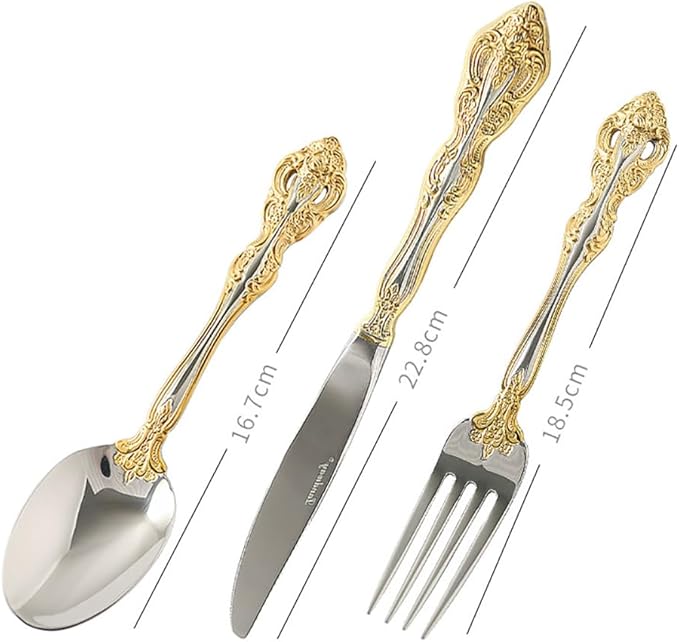 TWEE Silverware Set for 4, 20-piece Luxury Gold-plated Palace Style Stainless Steel Flatware Cutlery Serving Utensils Eating Tableware for Home Kitchen Hotel Restaurant Mirror Polished