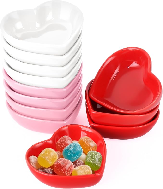 12PCS 3.2inch Heart Shaped Bowl Heart Bowl For Candy Lovers, Office Desk Decor, Home Snack Display, Valentine'S Day, Wedding Celebrations, Birthday Parties,Family Kitchen Use