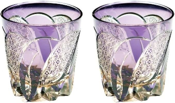 Hand-Cut Crystal Whiskey Glass, 320ml Edo Style, Ideal for Cocktails, Vodka, and Beer - Unique Drinking Glasses (Style 2,Set of 2)