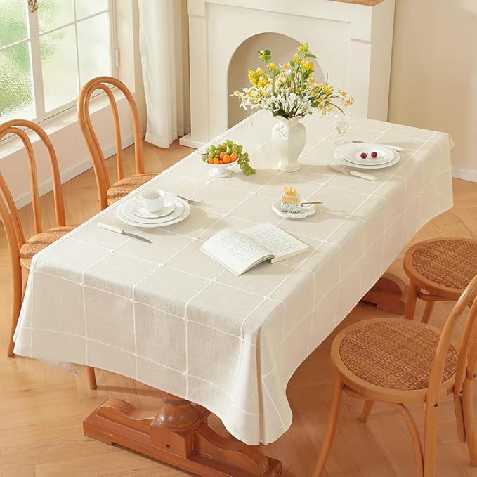 Zobesta Linen White Table Cloth Rectangle 53 x 86 Inch, Cotton Linen Tablecloth Rectangle Heavy Weight Washable Farmhouse Soft Boho Tablecloth for Kitchen, Outdoor, Party, Holiday, Picnic, Dining