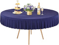 1 Pack Navy Blue Spandex Round Tablecloths for 72in Table, Stretchy Fitted 6FT Round Table Cloths, Wrinkle Free Table Cover with Skirt for Wedding Birthday Party Bridal Shower Banquet