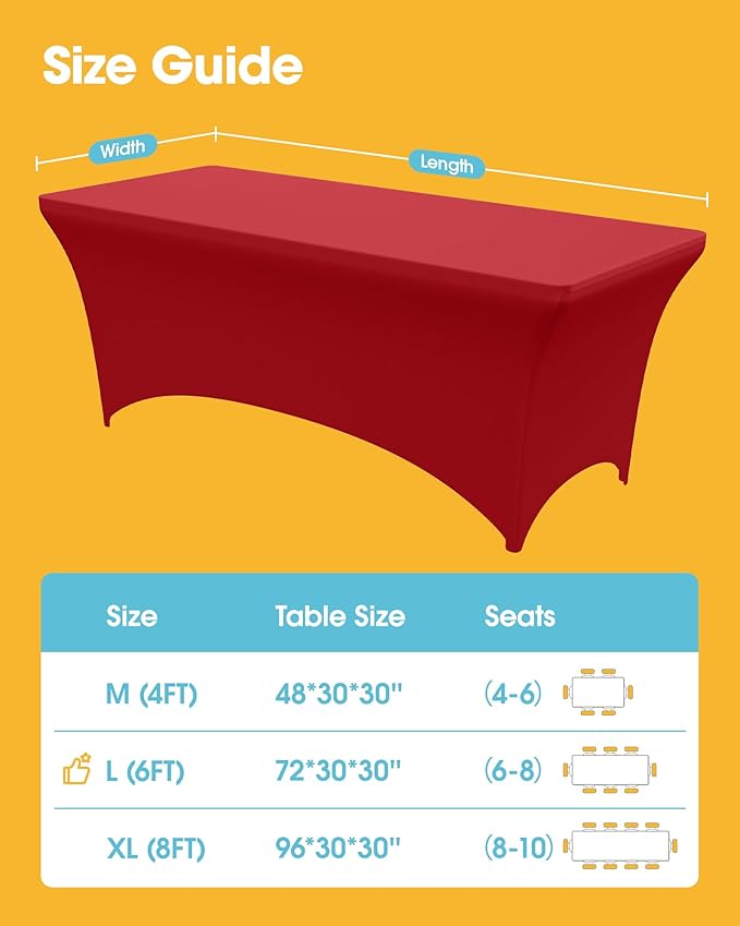 4-Pack Red Spandex Tablecloths – 72"x30"x30" Stretch Fitted Table Covers for 6ft Rectangle Folding Tables, Wrinkle-Resistant Tablecloth for Wedding, Banquet & Outdoor Events