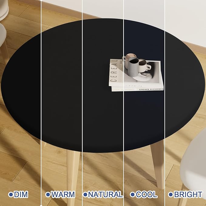 Round Spandex Tablecloth, Elastic Fitted Waterproof Tablecloths for 45"-56" Tables, Stretch Washable Picnic Table Cover for Camping, Dining, Indoor and Outdoor, Black