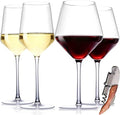 Physkoa Wine Glass Set of 4 – 2 Red Wine (23oz) & 2 White Wine (14oz) Hand-Blown Crystal Glasses with Corkscrew, Perfect for Christmas, Wedding & Housewarming Gifts