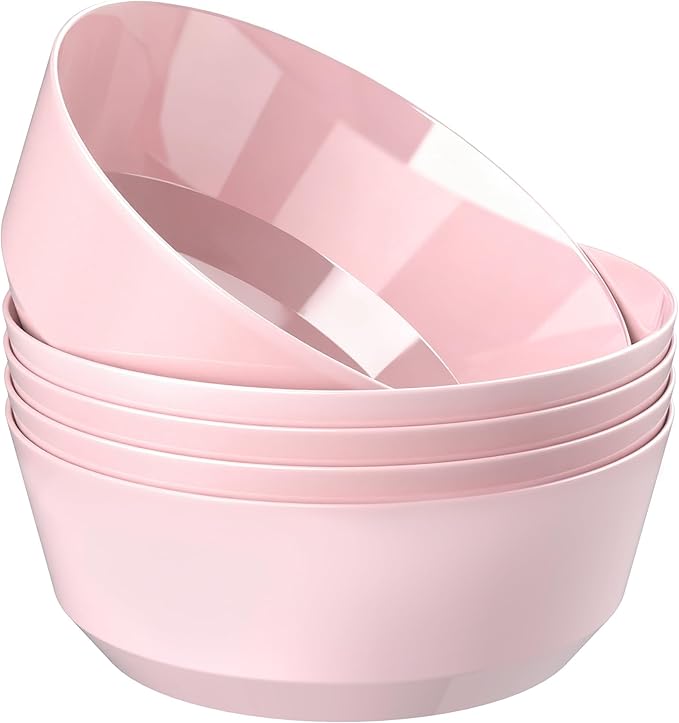 Hioasis 8 Pack Easter Plastic Serving Bowls 128oz Pink Plastic Bowls Heavy Duty Disposable Serving Bowls for Party Snack & Salad & Candy & Bar Buffet & Easter