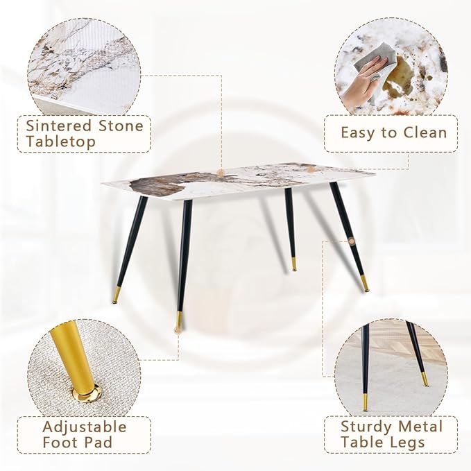 6 Chair Dining Table Set,6 Person Dining Table Set, Sintered Stone Kitchen Table Top and Modern Chairs Set of 6 for Kitchen Dining Room