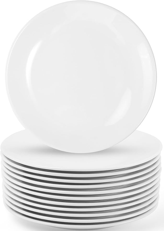 12 Pcs 8 Inch Ceramic Appetizer Plates, Round Dessert Plate Set, White Porcelain Serving Plate for Cake Snacks Bread, Microwave & Dishwasher Safe