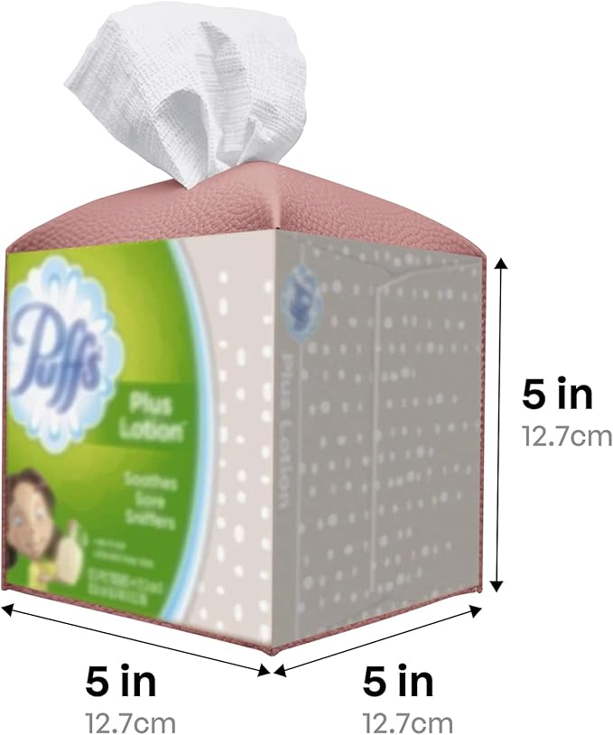 Carrotez Tissue Box Cover, [Refined] Modern PU Leather Square Tissue Box Holder - Decorative Holder/Organizer for Bathroom Vanity Countertop, Night Stands, Office Desk & Car 5"X5"X5" - Dry Rose