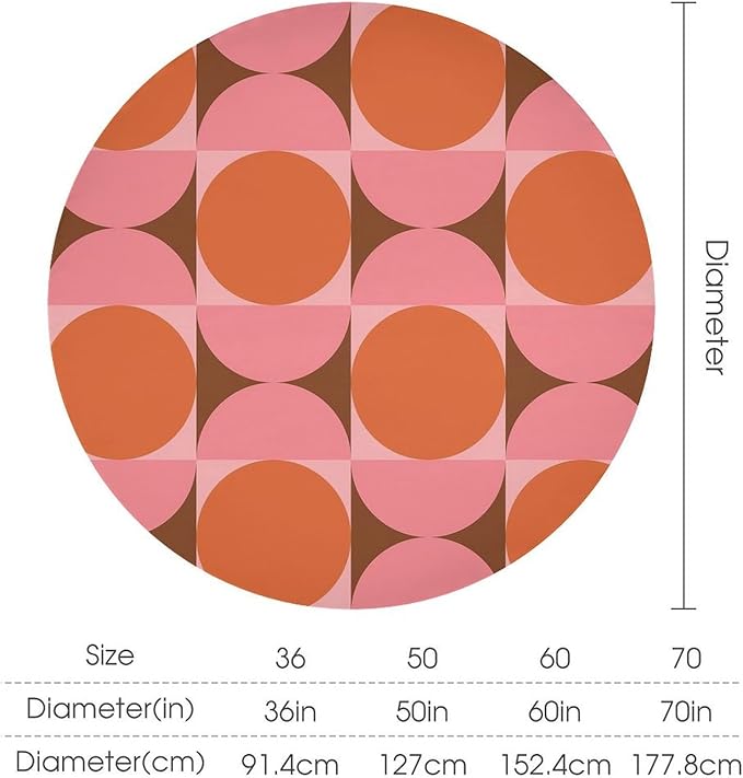 Mid Century Round Tablecloth, Abstract Retro 50s 60s Style Geometric Print Tablecloth for Home Party Dining Room Kitchen Decorm 50Inch(127cm)