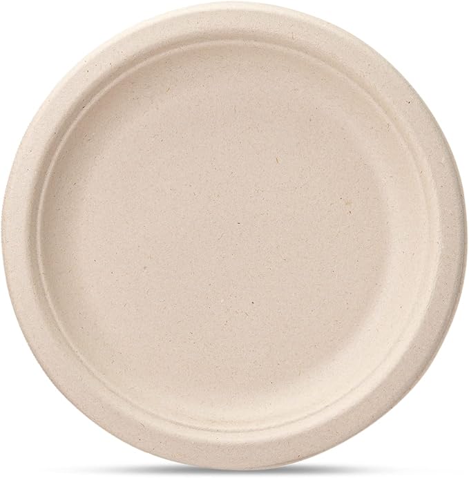 GUSTO [7 Inch-125 Pack Heavy-Duty Kraft Paper Plates, 100% Compostable, Biodegradable, Disposable Sugarcane - Brown Unbleached (Formerly Comfy Package)