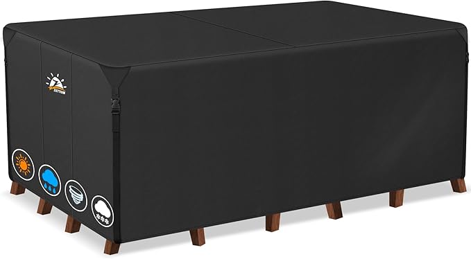Zettum Patio Furniture Cover Rectangle - 600D Outdoor Table Cover Waterproof & Heavy Duty, Large Lawn Furniture Sofa Set Covers for Outside Dining Table and Chairs Seating Combo - 136 x 74 x 28 Inch