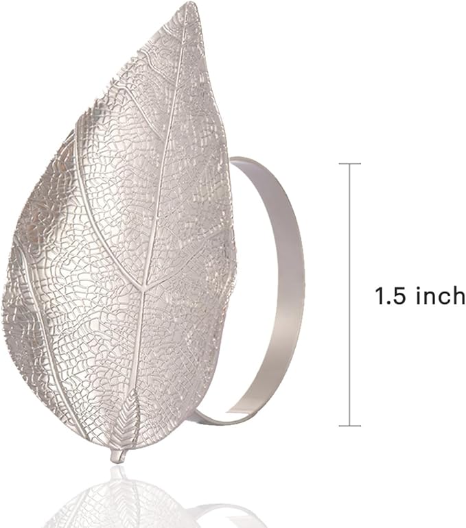 Decozen Set of 4 Silver Napkin Rings in Leaf Design, Festive, Table Decor Setting for Holiday, Wedding, Birthday, Kitchen, Home Decor, Housewarming Gift - Mothers Day Decorations