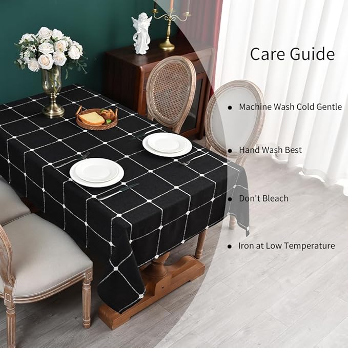 Zobesta Linen Tablecloth Black Table Cloth Rectangle Table 86 x 53 Inch, Heavy Weight Washable Farmhouse Soft Gingham Tablecloth for Party, Holiday, Picnic, Dining, Outdoor