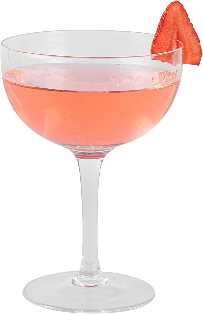 Restaurantware Coupe Cocktail Glasses 6 Count 8 Ounce Lead-Free Stemmed Drinkware Clear Glass Wide Bowl Elegant Design Sturdy Foot
