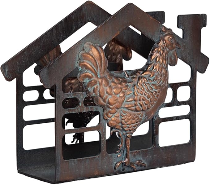 Metal Rooster Napkin Holder for Table,Rustic Farmhouse Napkin Holders for Paper Napkins,Antique Copper Tusse Napkins Stand Tabletop Dispenser with Non-Slip for Kitchen Dining Room Coffee Shop Bar