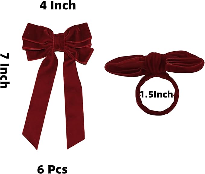 Bow Napkin Rings Set of 12 Luxury Soft Burgundy Velvet Napkin Holders, Elegant Bow Design for Christmas Holiday Dinner Wedding Party Table Decor