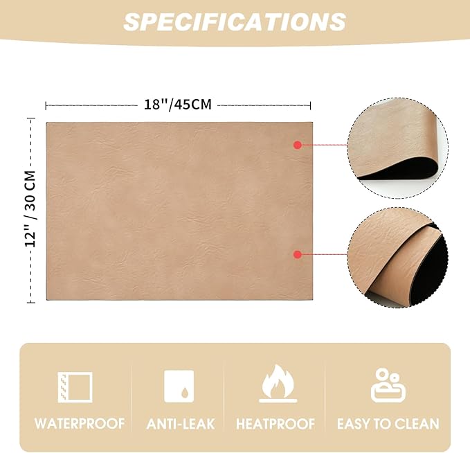 Artoid Mode Pink Faux Leather Placemats Set of 6, 12x18 Inch Waterproof Wipeable Heat Resistant Vinyl Place Mats, Reversible Table Mats for Spring Kitchen Dining Decor