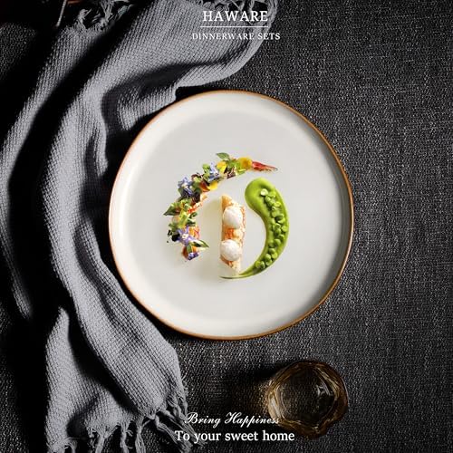 HaWare Stoneware Dinner Plates Set of 6, 10" Heavy Duty Ceramic Plates, Reactive Glaze Dinnerware for Home Restaurant, Chip and Scratch Resistant, Microwave and Dishwasher Safe, Reactive Pearl White - Image 7