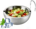 304 Stainless Steel Insulated Salad & Dipping Bowl, Two Hot/Cold Water Inlets to Keep Food Hot or Cold Suitable for Picnics, Salad Making and Dipping (35 oz)