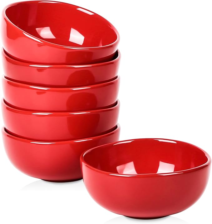 vicrays Ceramic Cereal Bowls Set - Porcelain 26 Ounce Soup Salad Bowls Set - Rice Dessert Cream Bowls Set - Chip Resistant Dishwasher Microwave Safe - Set of 6 (Red)
