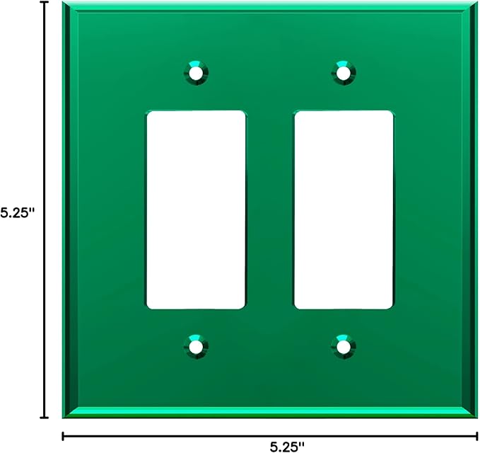 LIDER Double Decorator Wall Plate, Impact Resistant, Mirrored, Plexiglass Dual Outlet Cover or Light Switch Cover, Acrylic, Reflective Finish, Modern, Oversized 2-Gang 5.25" x 5.25", Green