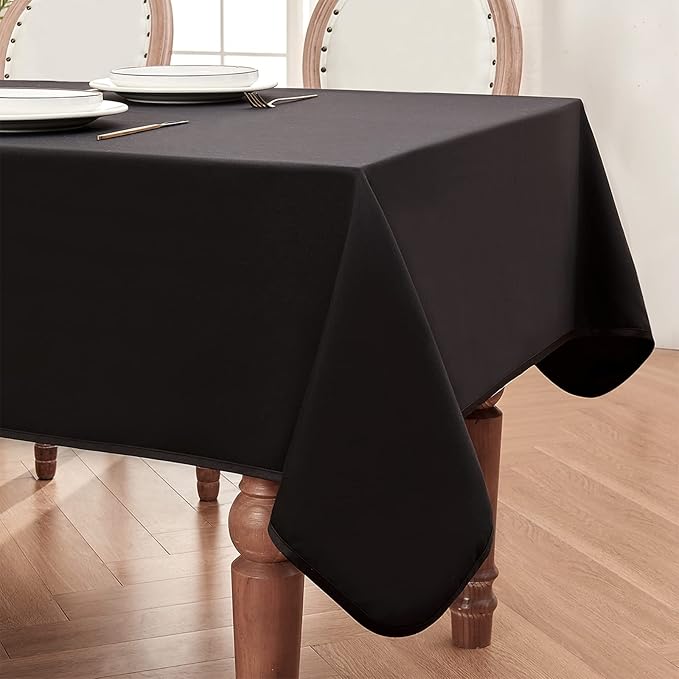 BALCONY & FALCON Rectangle Tablecloth Waterproof Table Cover Fuzzy Linen and Satin Double-Sided Usable Table Cloth for Dining, Kitchen, Cafe, Parties and Outdoor Use (Black 55x70)