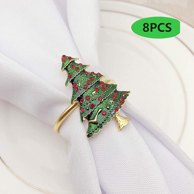 Napkin Rings Set of 8 Silver Set of 8 Napkin Rings Christmas, Holidays, Thanksgiving (Christmas Tree-1)