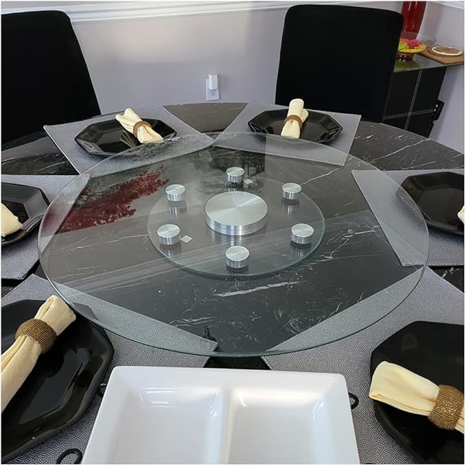 24" Glass Lazy Susan for Dining Table with 6 Rotating Wheels Table Top Centerpiece Kitchen Turntable Large Round Silent & Smooth Spin