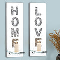 Pibeyer Crystal Crush Diamond Wall Candle Holder Set of 2, Silver Mirrored Candle Sconces Wall Decor, Love & Home Letter Home Decoration for Living Room，Dining Room and Bedroom