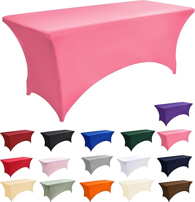 2-Pack 6ft Spandex Table Covers for Rectangle Standard Folding Tables - Wrinkle Resistant Stretch Tablecloths - Ultimate Fitted Table Protector for Parties, Trade Shows, Banquet