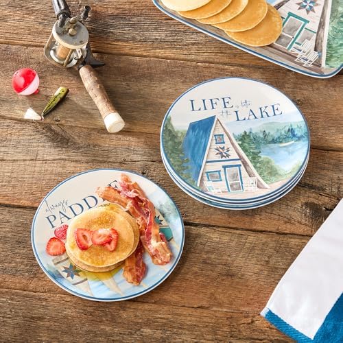 Wake at the Lake 9-Inch Dessert Plates, Set of 4, Lakeside-Inspired Designs with Water Scenes & Cabins, Durable Ceramic, Dishwasher Safe, Charming Tableware for Desserts, Snacks & Appetizers - Image 3