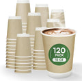 12 oz Hot Cups Compostable Coffee Cups -120 Pack Double Wall Paper Cups, BPI Certified PLA Coated Compostable Cups, Natural Kraft To-go Disposable Coffee Cups for Office Coffee Bar To Go Travel