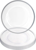 PARTY BARGAINS 13-Inch Charger Plates - 8 Pack, Clear Silver Rim, Heavy-Duty Disposable Chargers for Elegant Dining - Ideal for Weddings and Formal Events