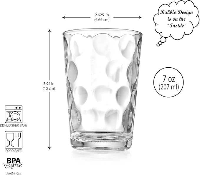 Home Essentials Drinking Glasses Set of 10 Juice Glass Cups, 7 oz Glassware, Inner Circular Lensed Small Glasses. Ideal for Juice, Milk, Water; Dishwasher Safe.