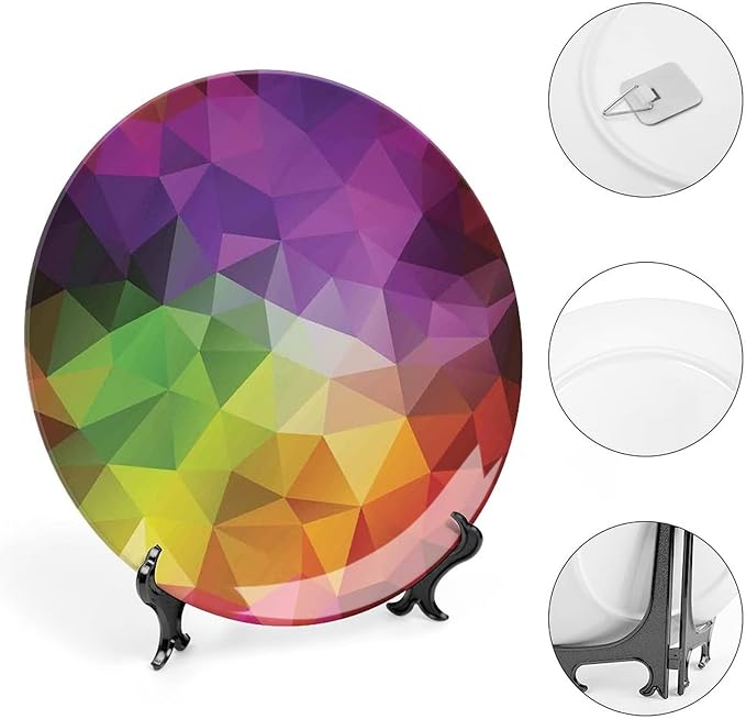 Ceramic Display Plate, Abstract Decor Ceramic Hanging Decorative Plate, Colorful Abstract Geometric Triangular Polygons Creative, 7 Inch, Living Room Kitchen Decoration Household, Multy