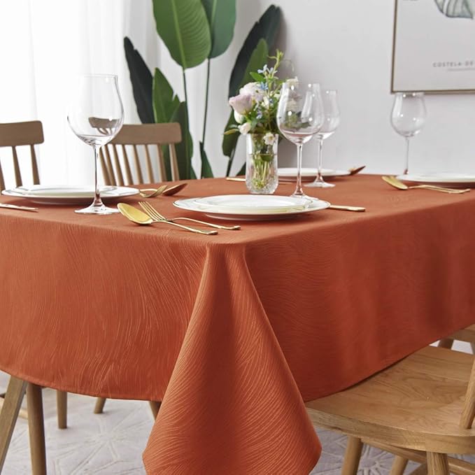 maxmill Jacquard Tablecloth Swirl Design Spillproof Wrinkle Free Soft Dining Table Cloth Halloween Decorative Fabric Table Cover for Fall Harvest Thanksgiving Dinner, Rectangle 60 x 84 Inch Rust