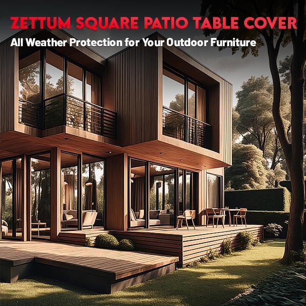 Zettum Patio Furniture Cover Square - 62 Inch Outdoor Table Cover Waterproof & Heavy Duty, 600D Lawn Furniture Set Covers for Outside Dining Table and Chairs Seating Combo - 62 x 62 x 28 Inch