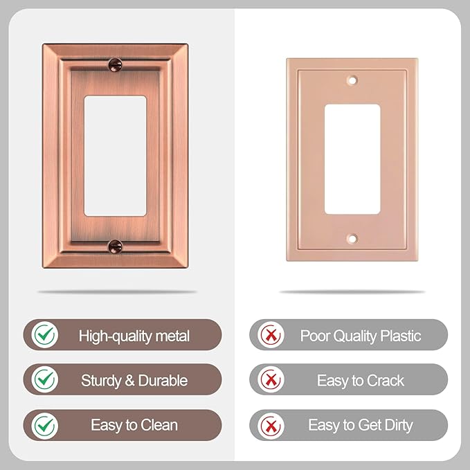 Metal Wall Plate for Electrical Outlets, Decorative Antique Copper Switch Plates Outlet Cover, Light Switch Cover Plate, 1-Gang Wall Plates (Single Decoretor, 6 Pack)