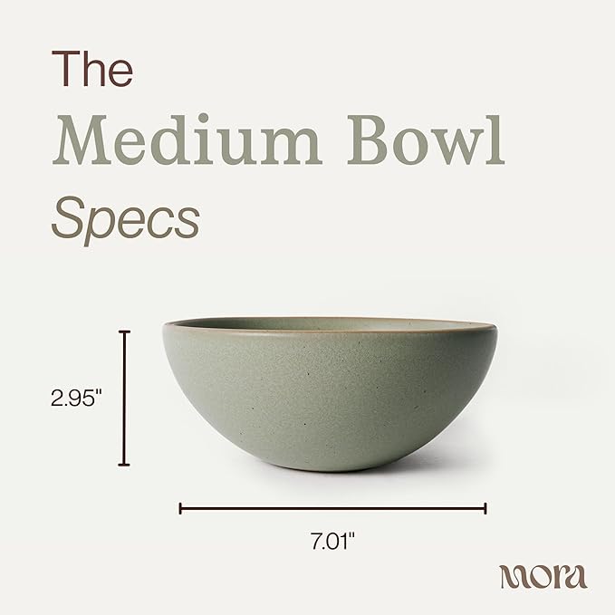 MORA Medium Bowls Set of 4, 28oz Ceramic Pottery Everyday Bowls - Microwave, Oven and Dishwasher Safe - Thyme