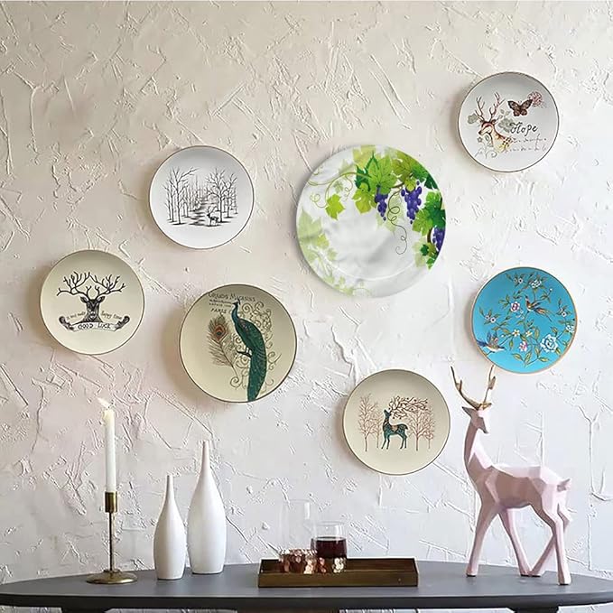 Ceramic Display Plate, Vine Ceramic Hanging Decorative Plate, Grapes with Fresh Foliage, 8 Inch, Living Room Kitchen Decoration Household, Multicolor