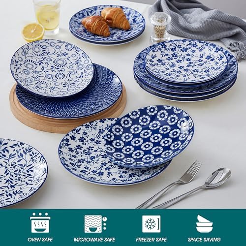 vancasso 8.25" Blue Salad Plates Set of 6, Porcelain Dessert - Image 3